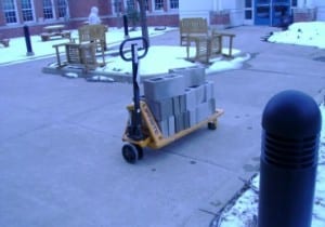 concrete blocks in school yard