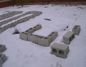 concrete blocks in school yard