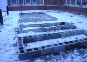 concrete blocks in school yard
