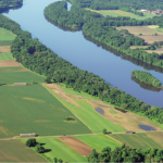 aerial view of Connecticut River and agricultural fields
