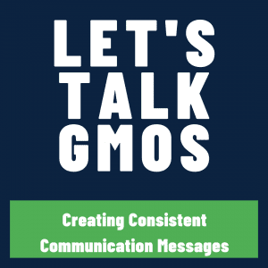 let's talk GMOs text on blue and green background