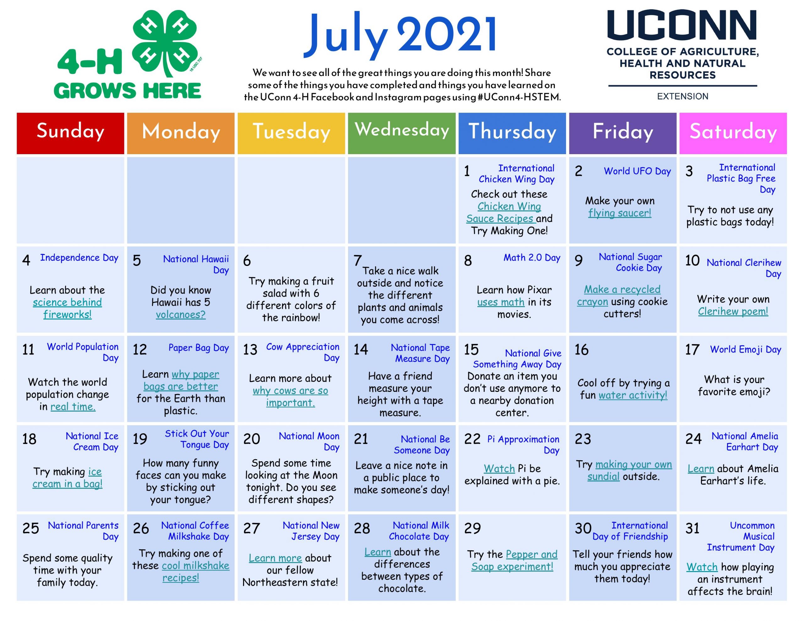 4-h Activity calendar July 2021