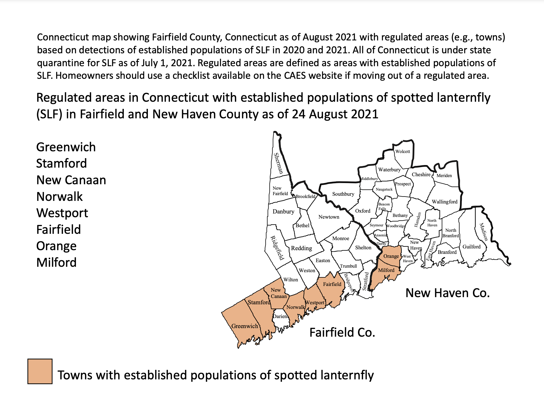 map of spotted lanternfly locations in Connecticut