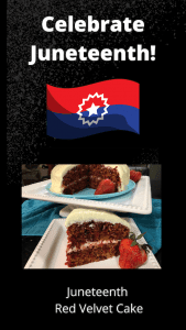 red velvet cake and Juneteenth flag