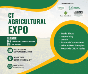 Green and yellow Ag Expo promo with date of November 8th and time of 8 AM to 2 PM