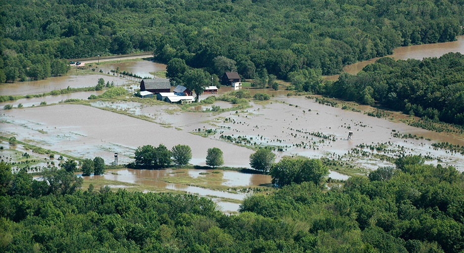 FEMA aerial view of a flooded farm