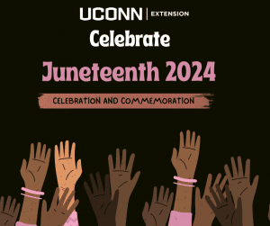 graphic of raised hands that says celebrate Juneteenth 2024