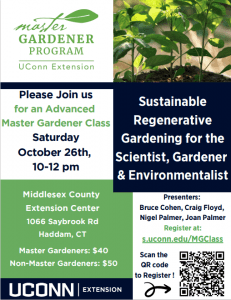 Blue, green and white 
flyer talking about regenerative gardening