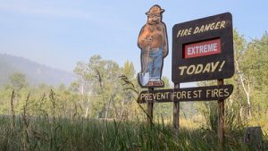 Smoky the Bear sign with Extreme fire danger warning